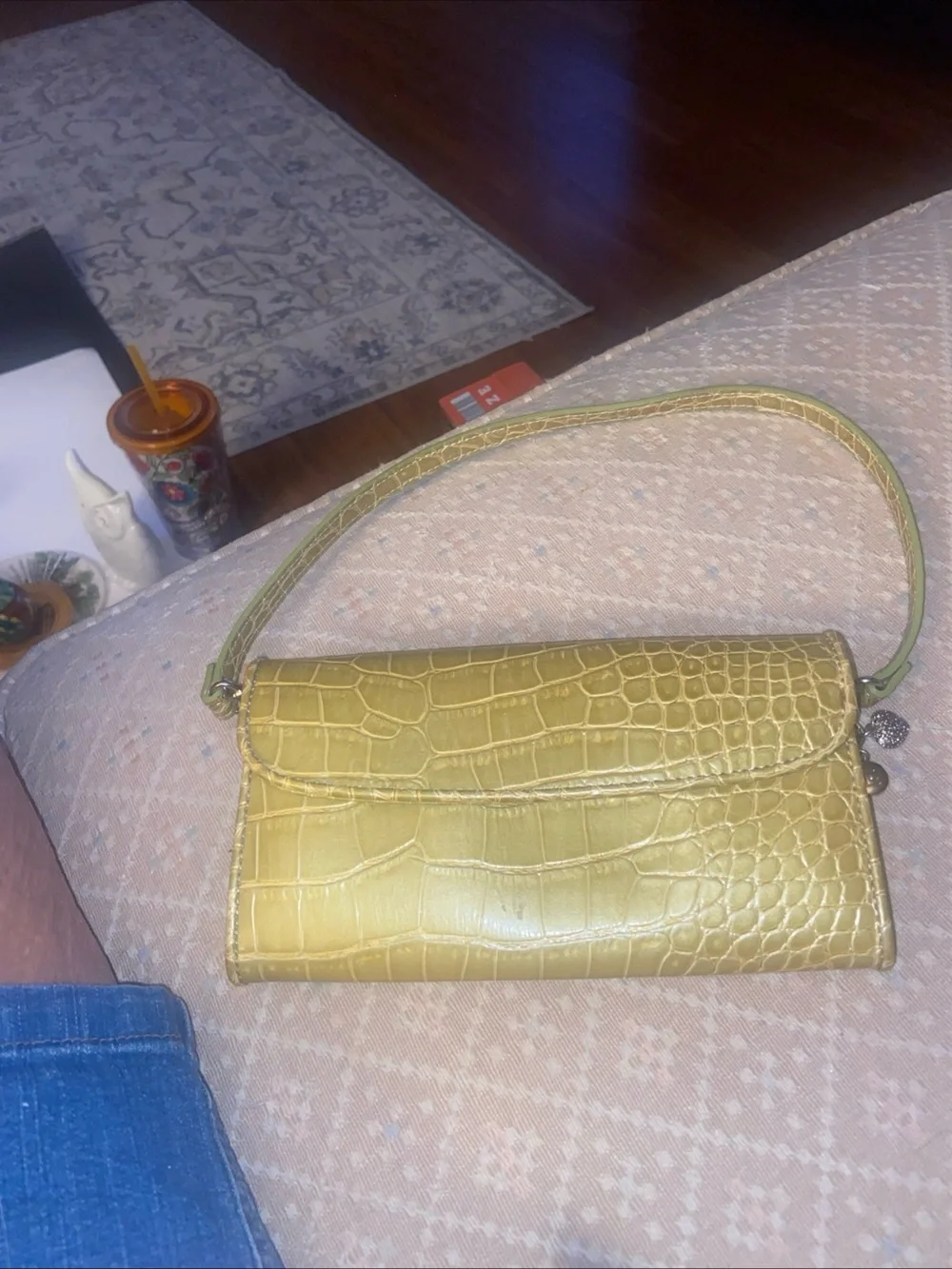 Liz Claiborne Faux Green Croc-Embossed Baguette